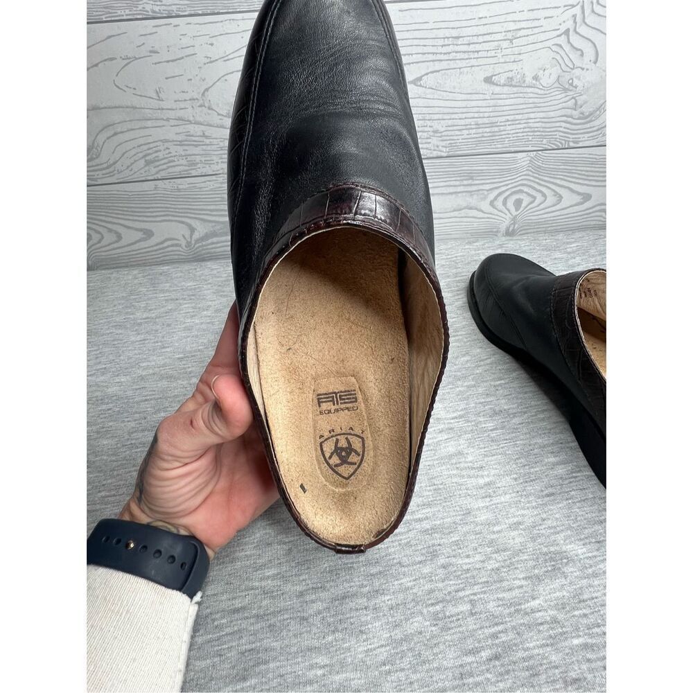 Ariat ATS Apron-Toe Mules Womens Size 8.5 Black & Brown Leather Slides Clogs - Picture 5 of 6